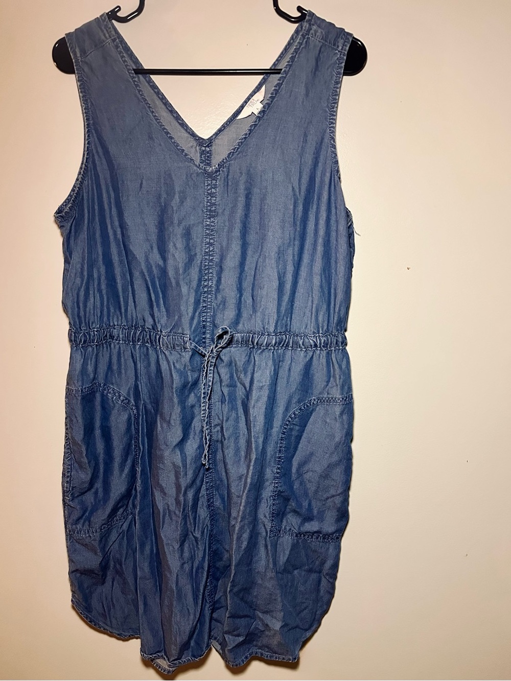 Time and Tru Blue Sleeveless Chambray Drawstring Dress